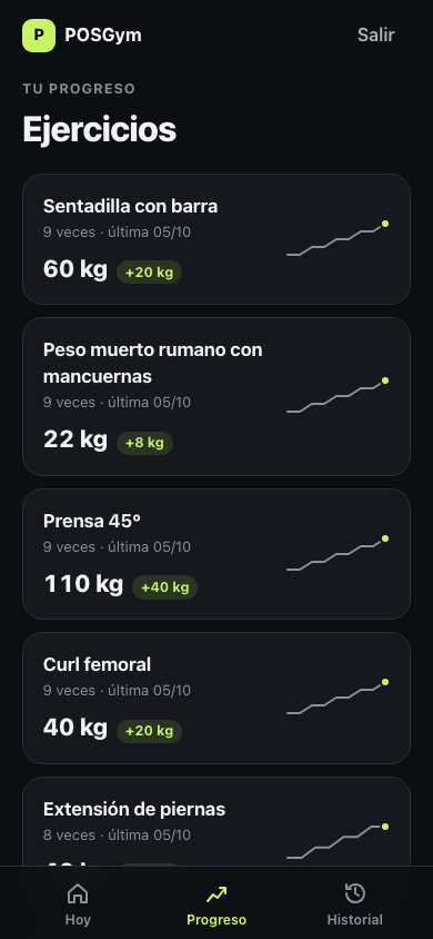 App del socio: progreso por ejercicio