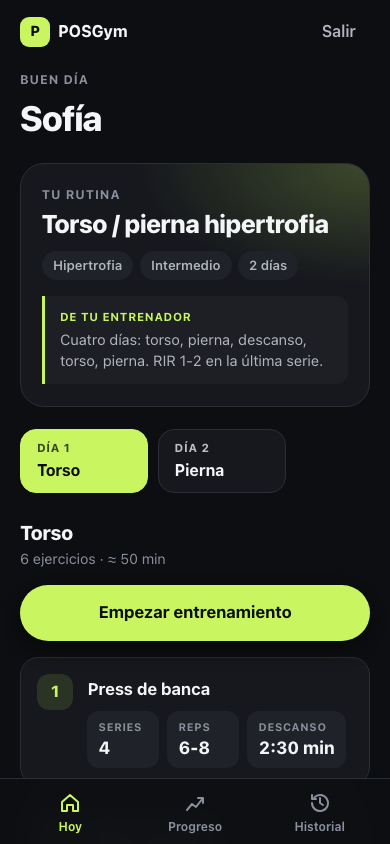 App del socio con la rutina del día